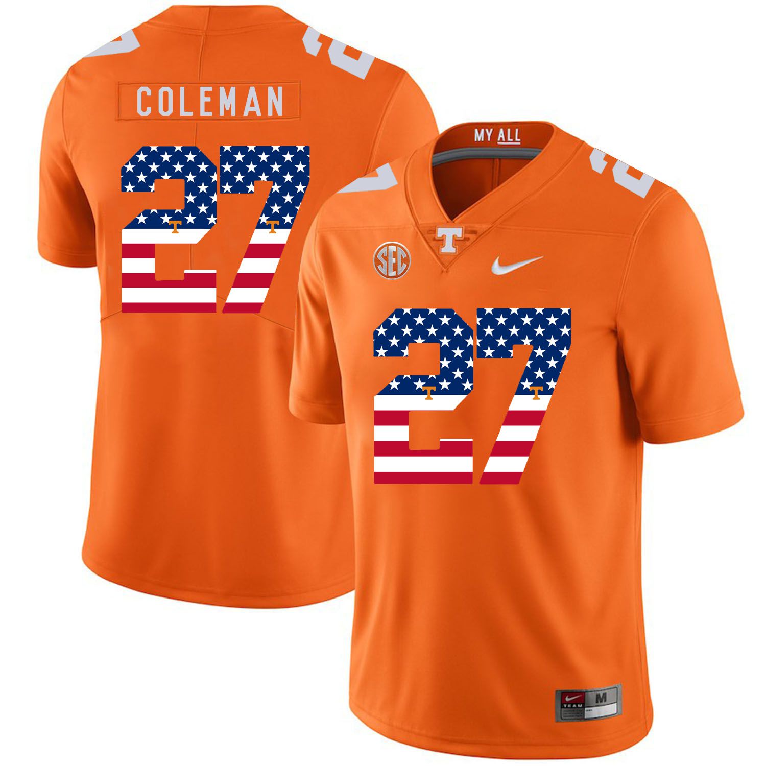 Men Tennessee Volunteers 27 Coleman Orange Flag Customized NCAA Jerseys